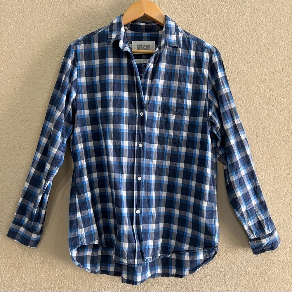 GRAYSON Womens Sz 3 M The Hero Button Down Blue Plaid Nautical Casual Relaxed